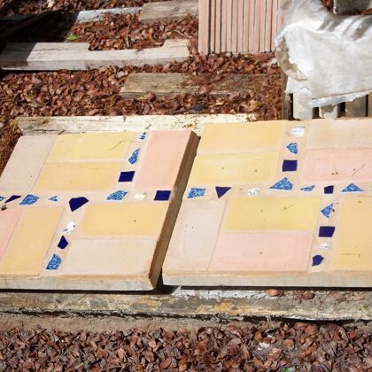 Pieced tile with chaney inlays