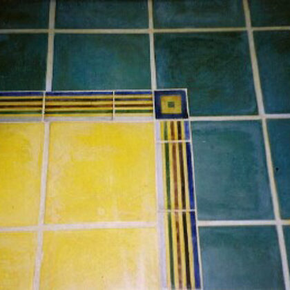 Deatil of hand painted 4"X8" striped tile