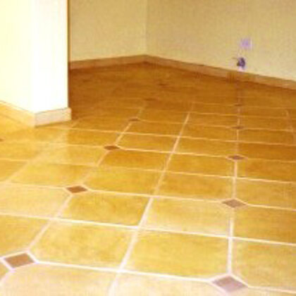 12" yellow floor tile with 3" brown detail
