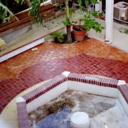 Brick around fountain on patio