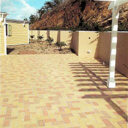 Large patio laid with soaps