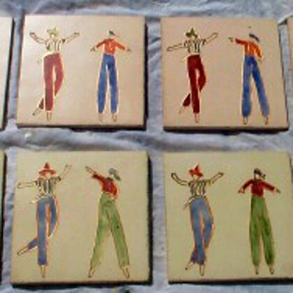 Dancing mocko jumbies, sets of 4 embossed tile
