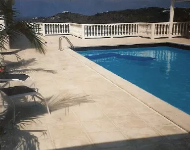 Exterior 12" stone fiinish yellow tile and pool coping 