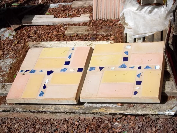 Pieced tile with chaney inlays