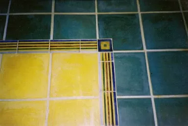 Deatil of hand painted 4"X8" striped tile