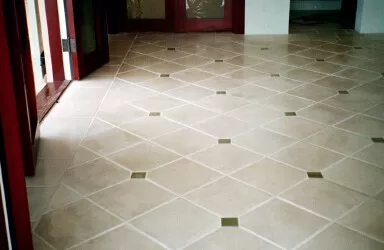 12" parchment tile with 3" detail; smaller grout joints look better