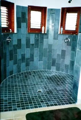 Variegated 6" X 12"  blue wall tile and 3" floor tile