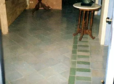 8" blue floor tile, cut green and blue pieces for edging