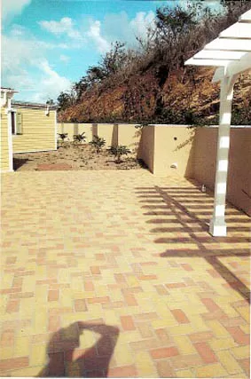 Large patio laid with soaps