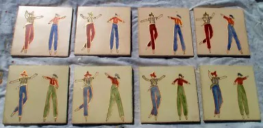 Dancing mocko jumbies, sets of 4 embossed tile